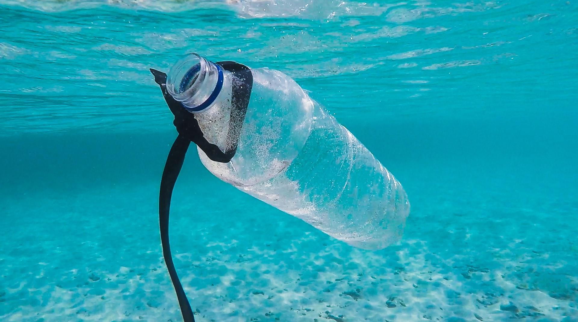 water bottle in water ocean
